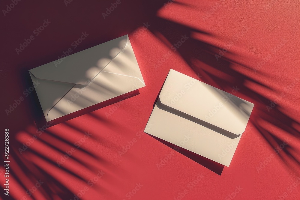 Aufkleber A simple yet elegant scene with a white envelope and card on a bold red surface