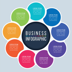 Circle Infographic design 9 Steps, objects, elements or options business information template