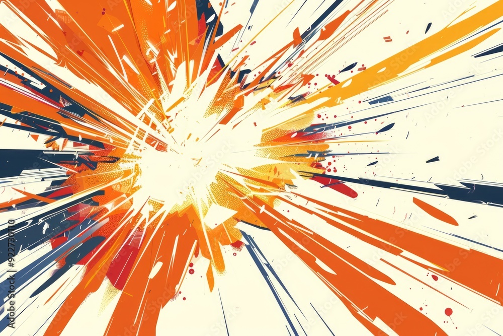 Poster a vibrant burst of paint splattered on a clean white surface, great for art and design projects