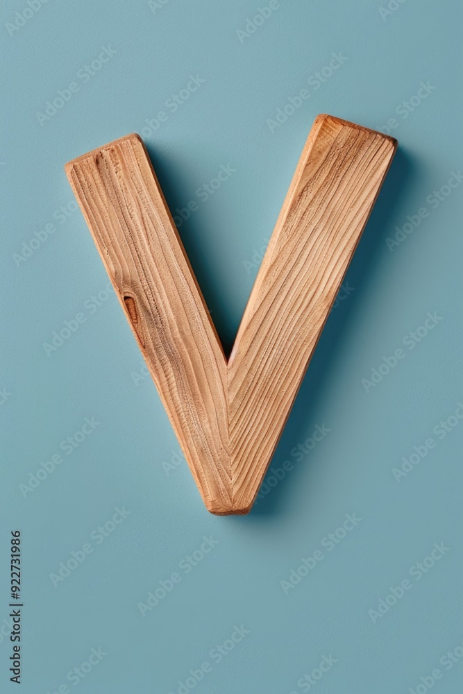 Aufkleber A simple wooden letter V against a bright blue background, suitable for use in branding or design concepts