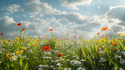Serene meadow with blooming wildflowers