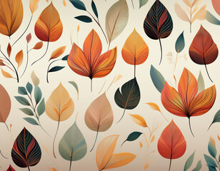 Minimalist Falling Leaves Pattern Autumn Hues on Neutral Background Design