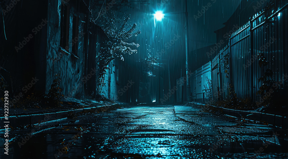 Poster city at night in a mysterious and scary environment in a horror. generative ai.