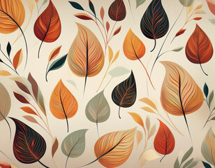 Fototapeta premium Minimalist Falling Leaves Pattern Autumn Hues on Neutral Background Design