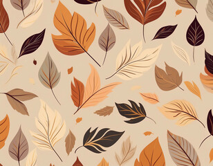 Minimalist Falling Leaves Pattern Autumn Hues on Neutral Background Design