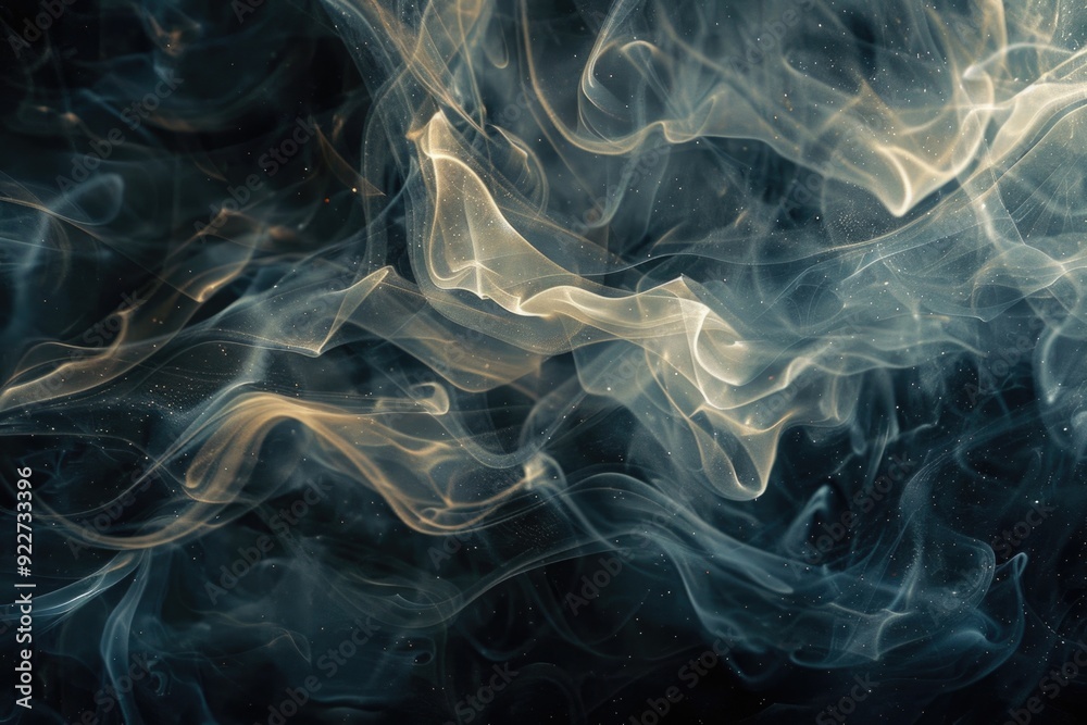 Poster A close-up view of smoke on a dark background, suitable for use in scenarios where a subtle atmospheric effect is needed