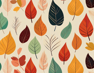 Fototapeta premium Minimalist Falling Leaves Pattern Autumn Hues on Neutral Background Design