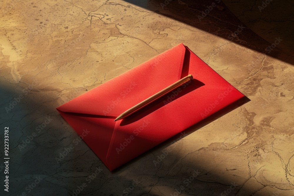 Poster a red envelope with a pencil poking out, suitable for use in office or school settings