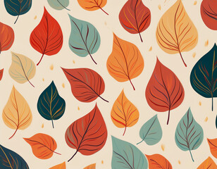 Minimalist Falling Leaves Pattern Autumn Hues on Neutral Background Design