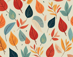 Fototapeta premium Minimalist Falling Leaves Pattern Autumn Hues on Neutral Background Design