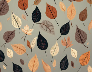 Obraz premium Minimalist Falling Leaves Pattern Autumn Hues on Neutral Background Design
