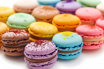 Colorful Macarons on White Background