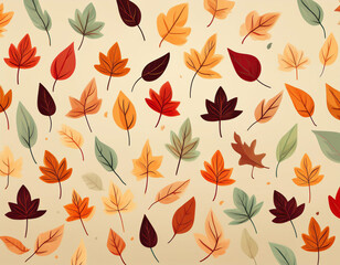 Obraz premium Minimalist Falling Leaves Pattern Autumn Hues on Neutral Background Design