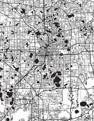 Minimalist white map of Orlando, Florida – A modern map print highlighting infrastructure of the city, useful for tourism purposes
