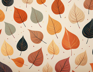 Minimalist Falling Leaves Pattern Autumn Hues on Neutral Background Design