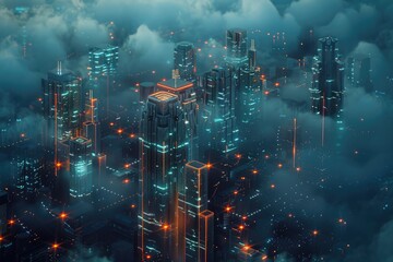 Obraz premium Aerial view of a cityscape at night