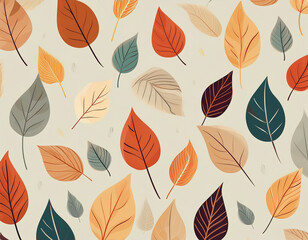 Minimalist Falling Leaves Pattern Autumn Hues on Neutral Background Design