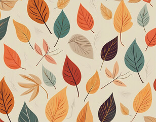 Fototapeta premium Minimalist Falling Leaves Pattern Autumn Hues on Neutral Background Design