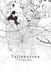 Minimalist white map of Tallahassee, Florida – A modern map print highlighting infrastructure of the city, useful for tourism purposes
