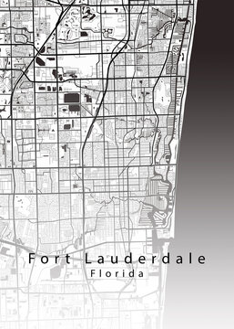 Minimalist white map of Fort Lauderdale, Florida &ndash; A modern map print highlighting infrastructure of the city, useful for tourism purposes