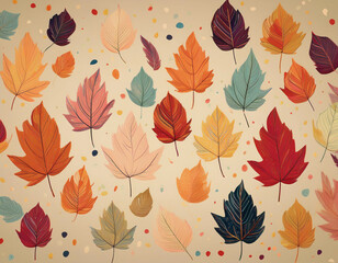Obraz premium Minimalist Falling Leaves Pattern Autumn Hues on Neutral Background Design