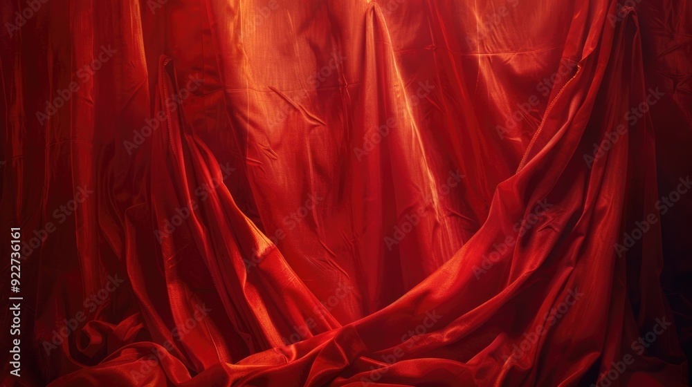 Poster a close-up view of a bright red curtain in a room