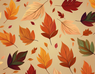 Minimalist Falling Leaves Pattern Autumn Hues on Neutral Background Design