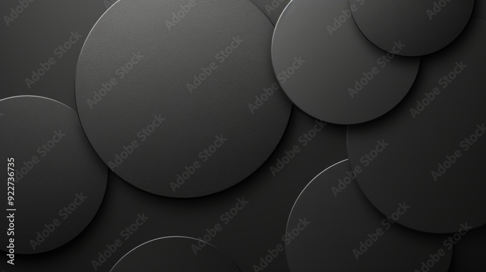 Poster a close-up view of several black circles on a dark, uniform background