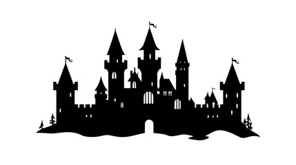Obraz premium Castle-like structure with turrets, battlements, and a surrounding stone wall, vector illustration art