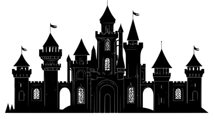 Obraz premium Castle-like structure with towers, turrets, stonework, and arches, vector illustration art