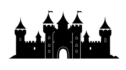 Obraz premium Castle-like structure with turrets, battlements, and a surrounding stone wall, vector illustration art