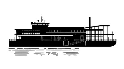 Obraz premium Ferry terminal with docking areas, main building, and visible loading ramps, vector illustration art