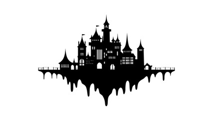 Naklejka premium Floating castle with multiple turrets and bridges suspended in mid-air, vector illustration art