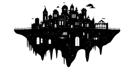 Obraz premium Floating island with elaborate buildings connected by glowing bridges and pathways, vector illustration art