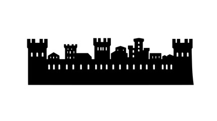 Fototapeta premium Fortified city wall with cylindrical towers enclosing a historical town, vector illustration art