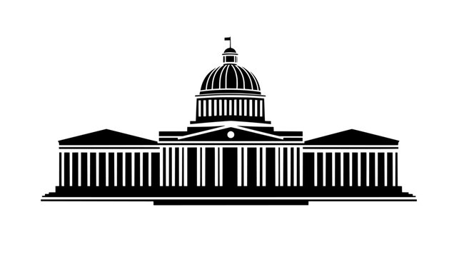 Domed government building with a central rotunda and symmetrical wings, vector illustration art