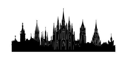 Fototapeta premium Large cathedral with multiple spires, set within an urban area, surrounded by other buildings, vector illustration art