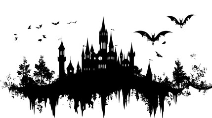 Naklejka premium Magical academy with towering spires, mystical symbols, and enchanted surroundings, vector illustration art