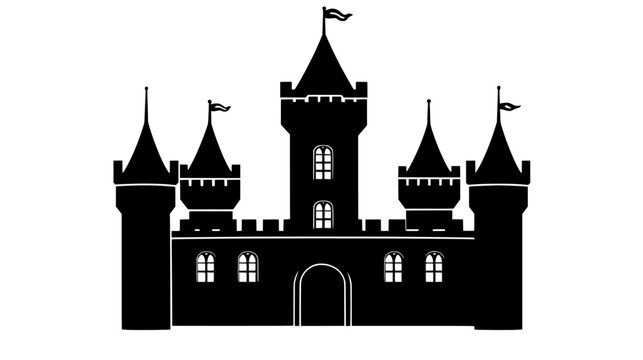 Medieval castle with turrets, battlements, and a central keep, vector illustration art