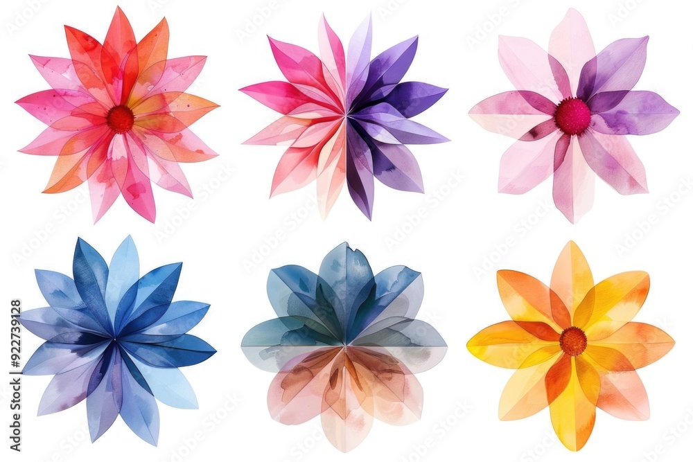 Canvas Prints A collection of six colorful paper flowers in different shapes and sizes