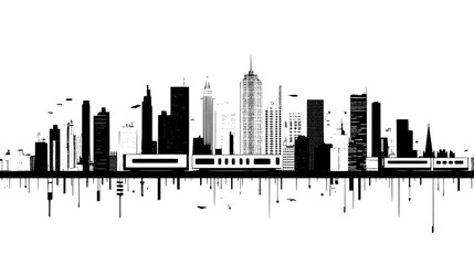 Obraz premium Sprawling urban landscape with densely packed buildings, central business district, and train network, vector illustration art