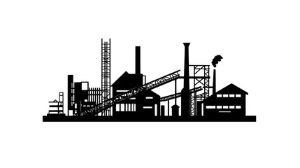 Obraz premium Steel mill with blast furnaces, smokestacks, and conveyor belts transporting materials across the site, vector illustration art
