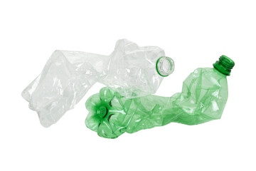 Used plastic bottles on transparent bacground