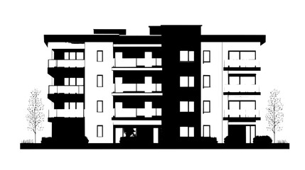 Obraz premium Structure with fitness center on first floor and residential apartments above, vector illustration art