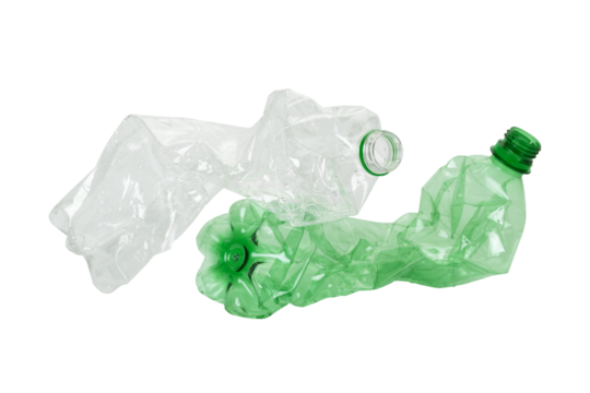 Used plastic bottles on transparent bacground