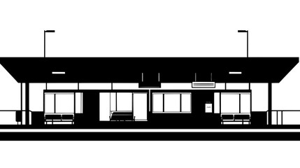 Train station with platforms, ticket booths, and a central concourse for passengers, vector illustration art