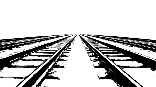An extensive railway yard with numerous parallel tracks, converging and diverging at various points, vector illustration art