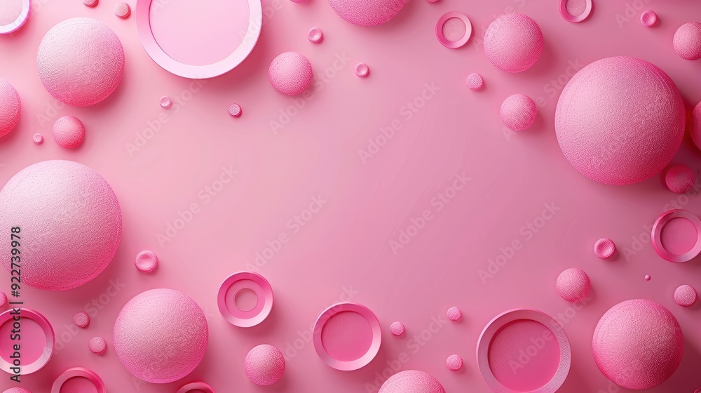 Leinwandbilder pink background with scattered circles for design, banner template, white space in the center of the