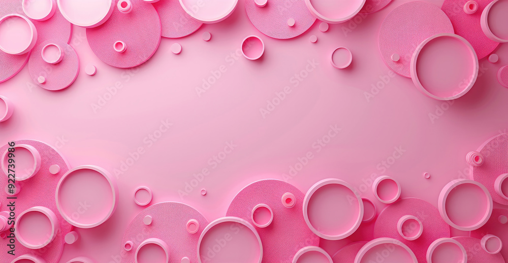 Aufkleber Pink background with scattered circles for design, banner template, white space in the center of the page for text. Circle patterned background for contemporary design. Generative AI.
