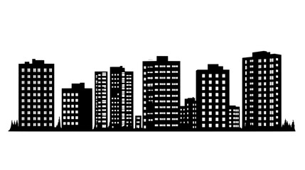 Cluster of apartment buildings, with a mixture of high and mid-rise structures, vector illustration art